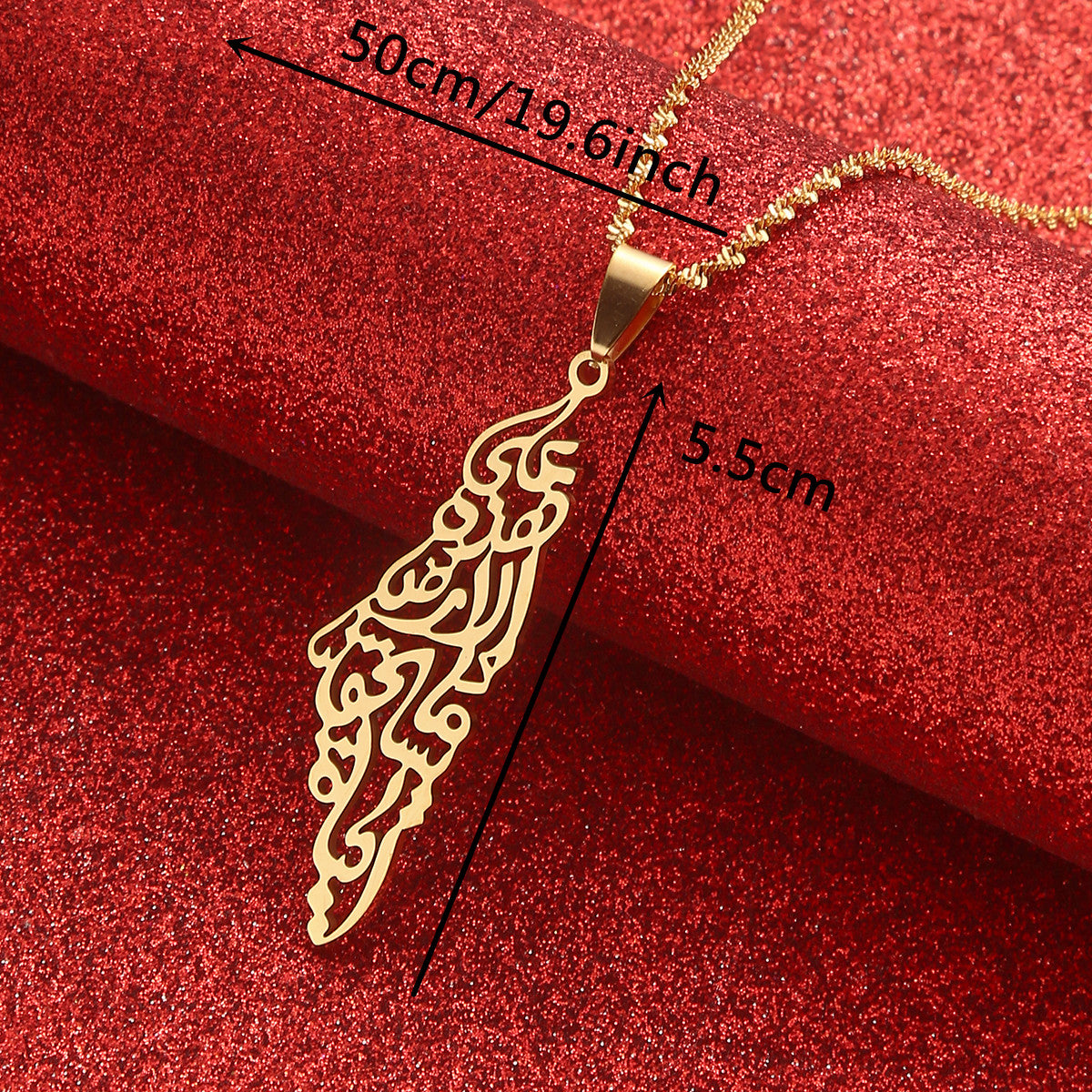 Trendy Jewelry Arabic Hollow Stainless Steel gold color Palestine Map Pendant For Men Women Chain Necklace