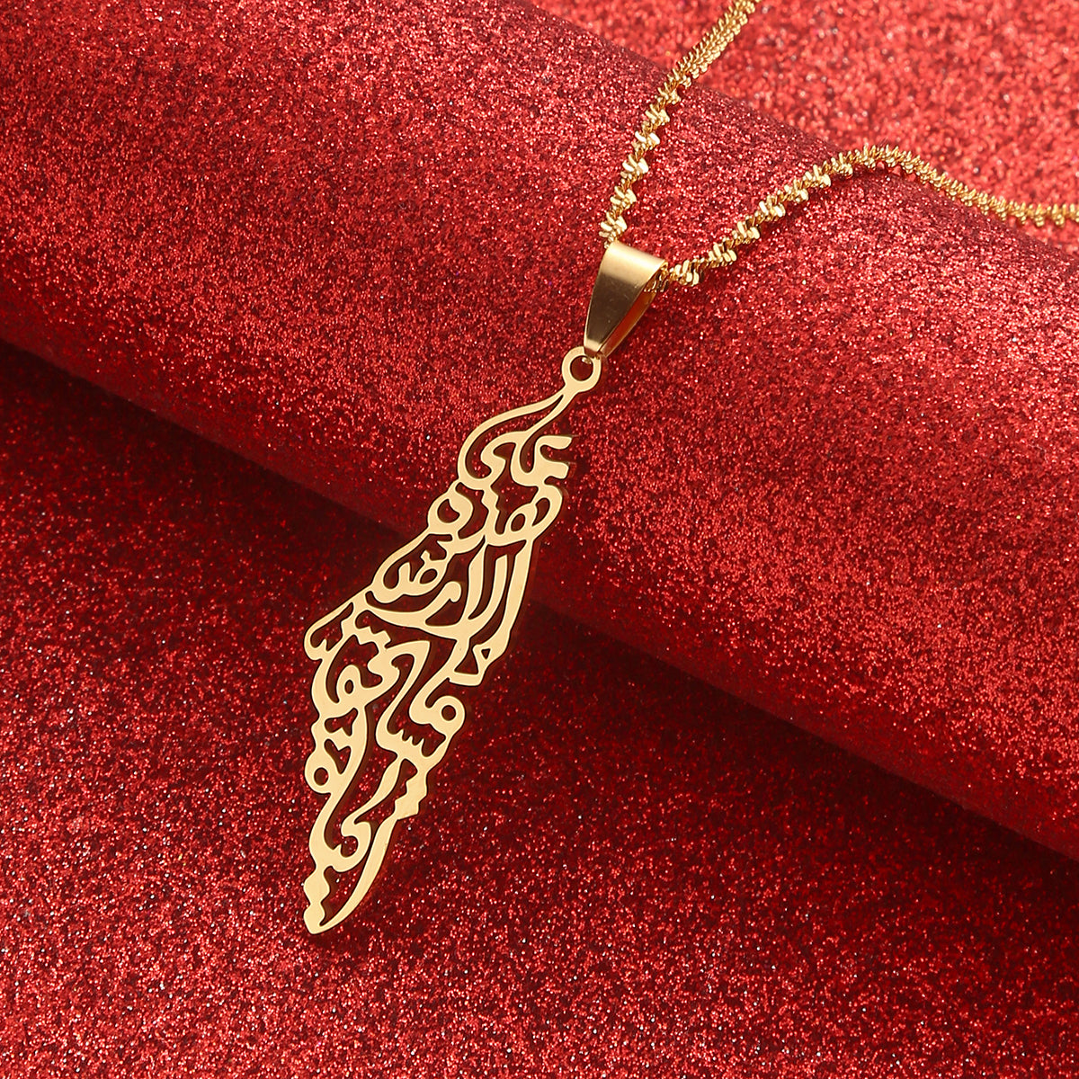 Trendy Jewelry Arabic Hollow Stainless Steel gold color Palestine Map Pendant For Men Women Chain Necklace