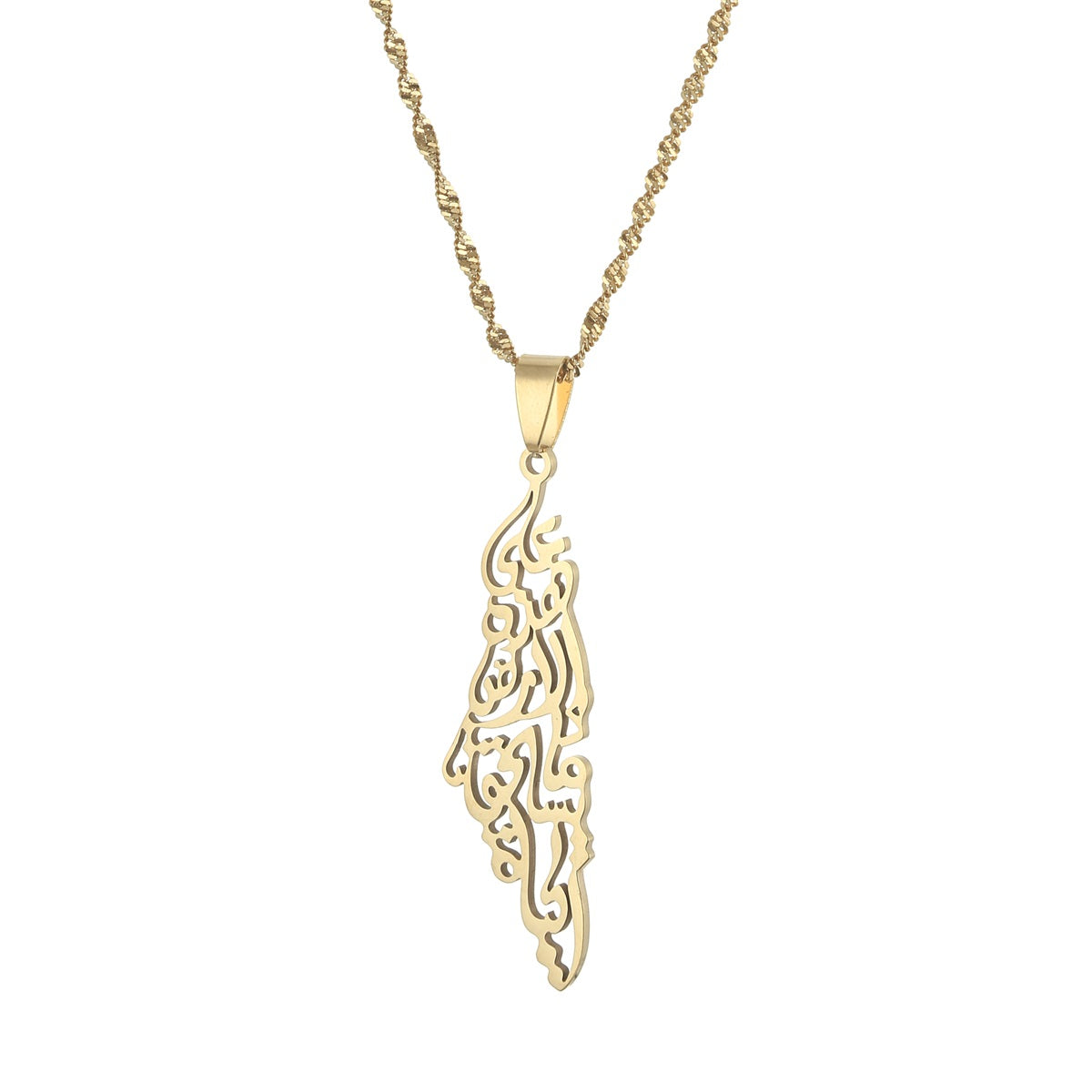 Trendy Jewelry Arabic Hollow Stainless Steel gold color Palestine Map Pendant For Men Women Chain Necklace