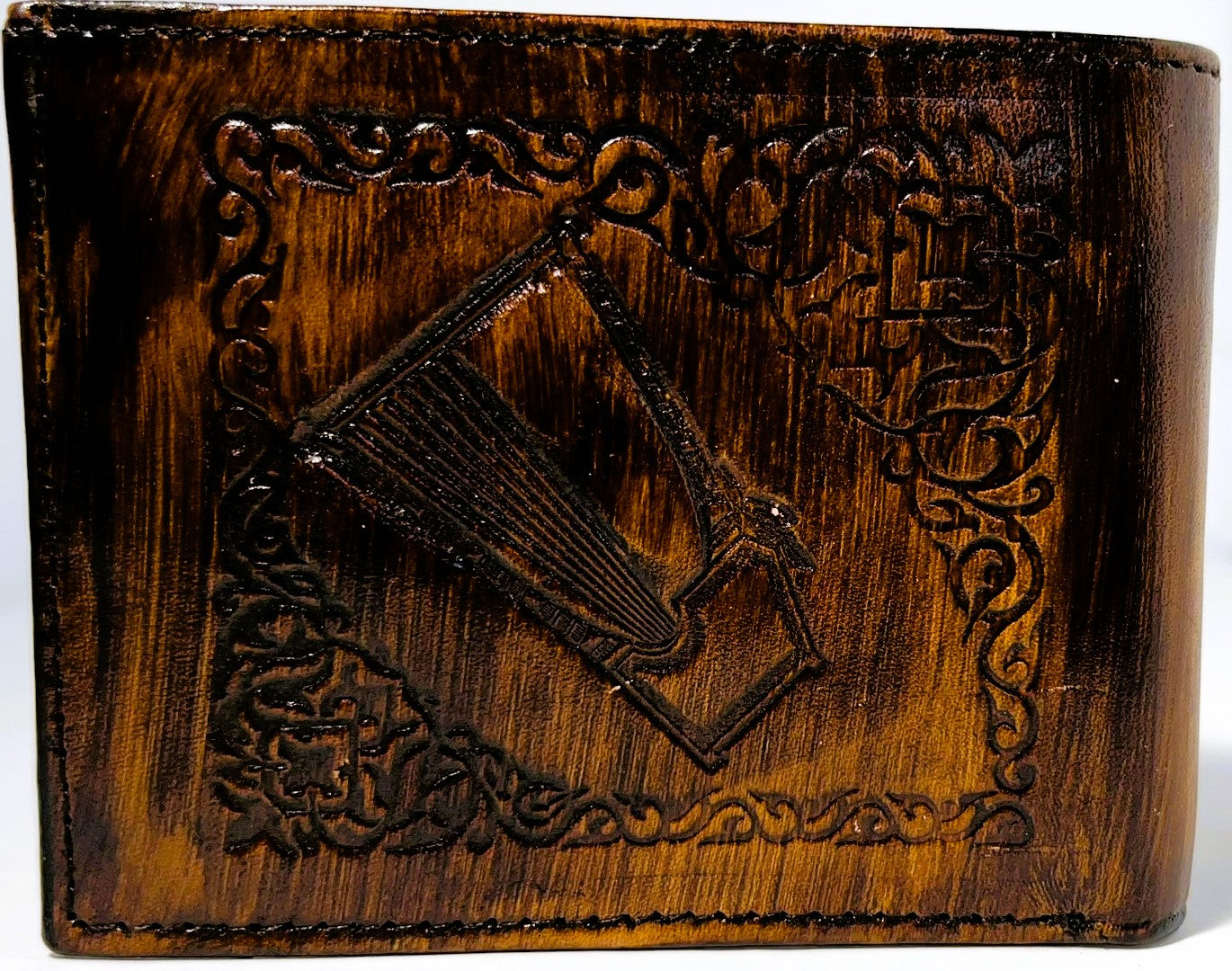Men Handmade wallet of leather. Harp and Lamassu