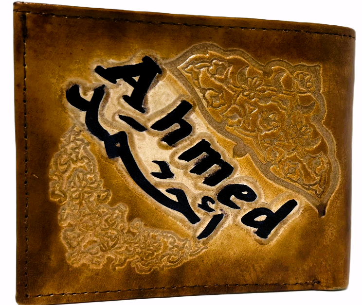 Handmade wallet for men, made from cow leather. (Ahmed احمد )  جلد طبيعي