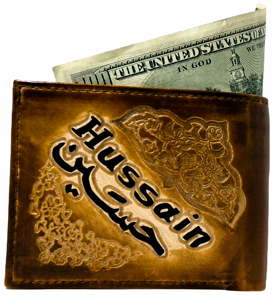 Handmade wallet for men, made from cow leather. (Hussain حُسَين ) جلد طبيعي