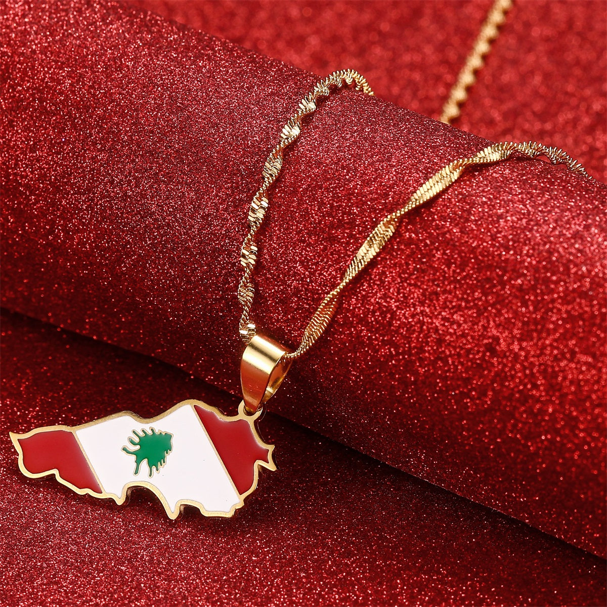 Lebanon Flag and Map Necklace