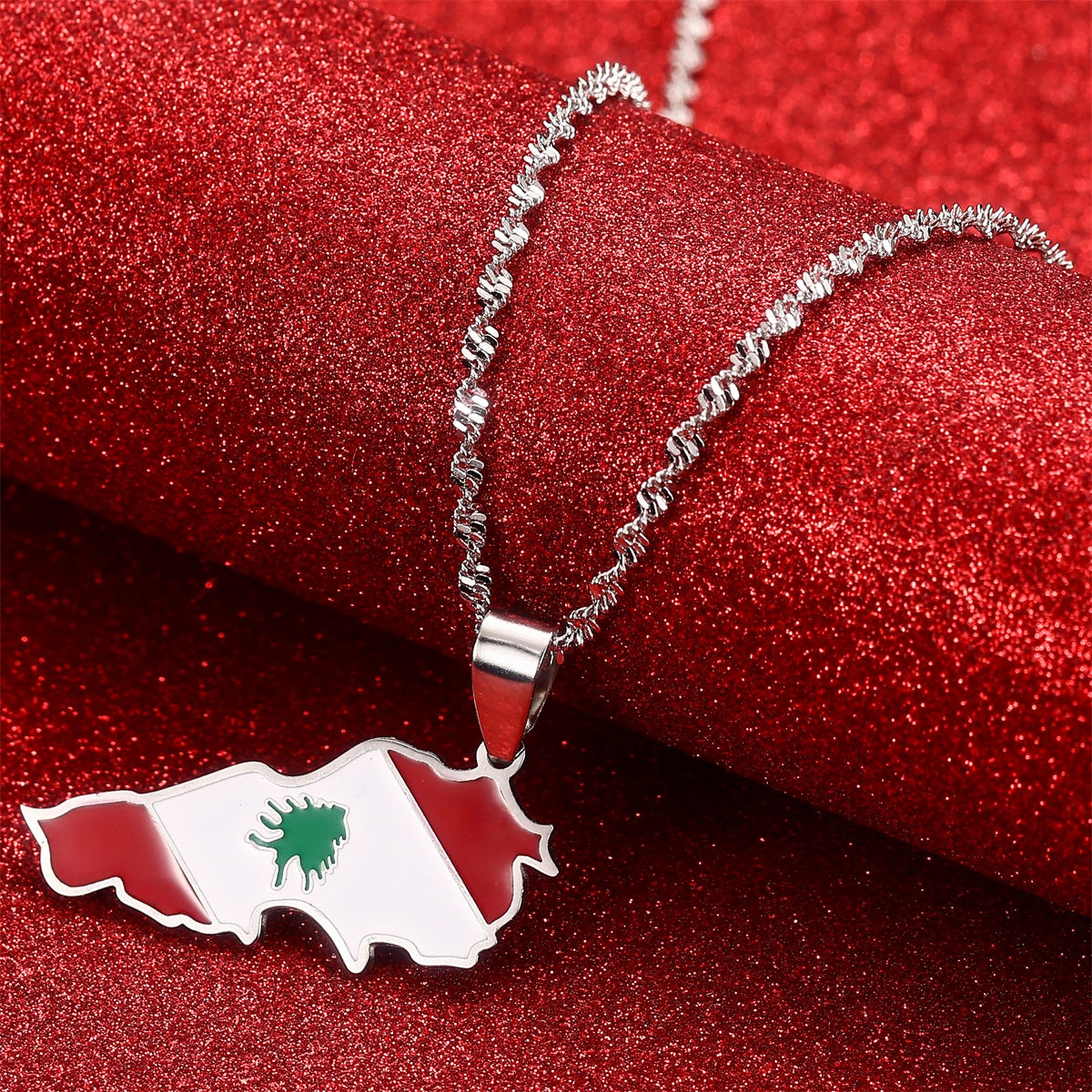 Lebanon Flag and Map Necklace