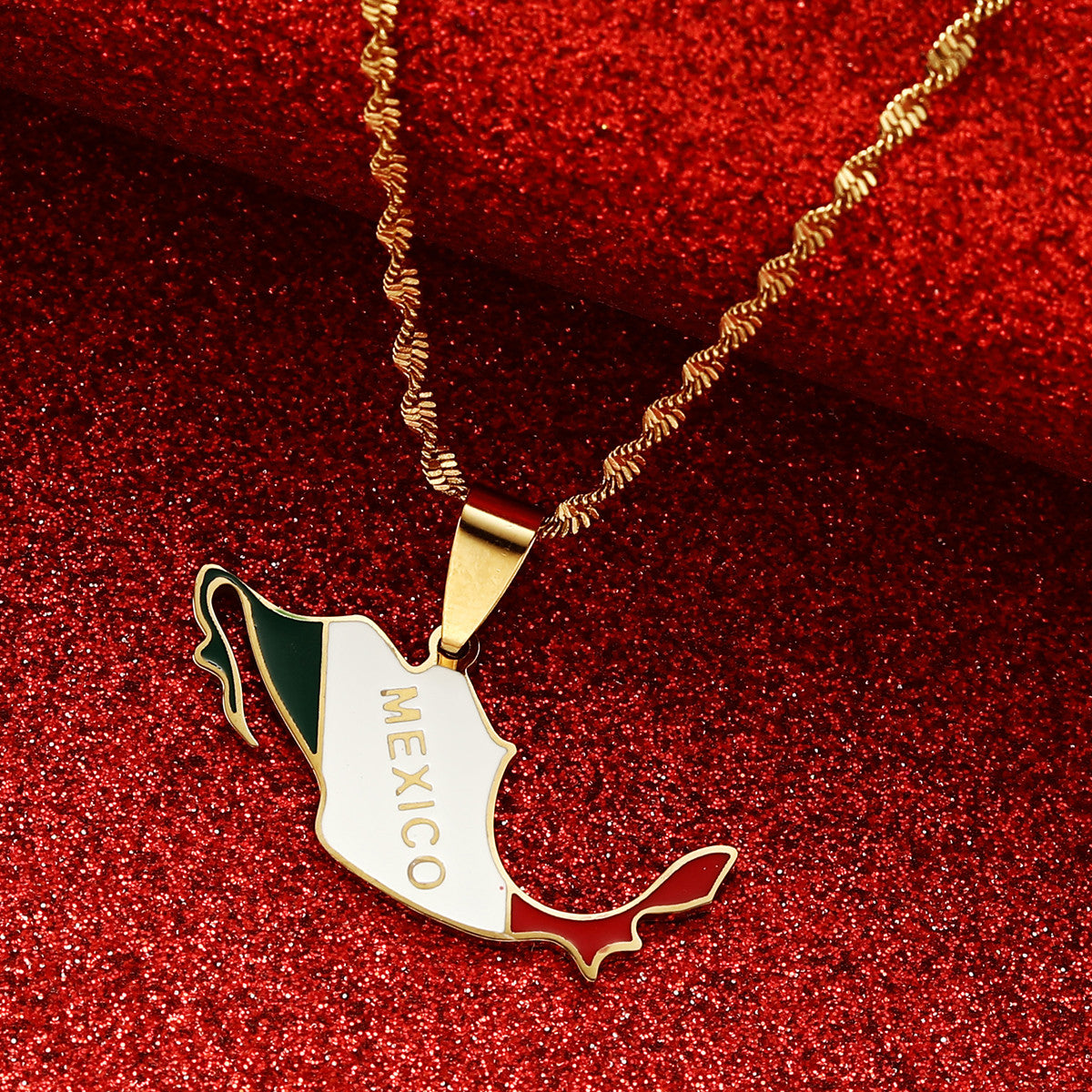 Mexico Flag and Map Necklace for Men and Women