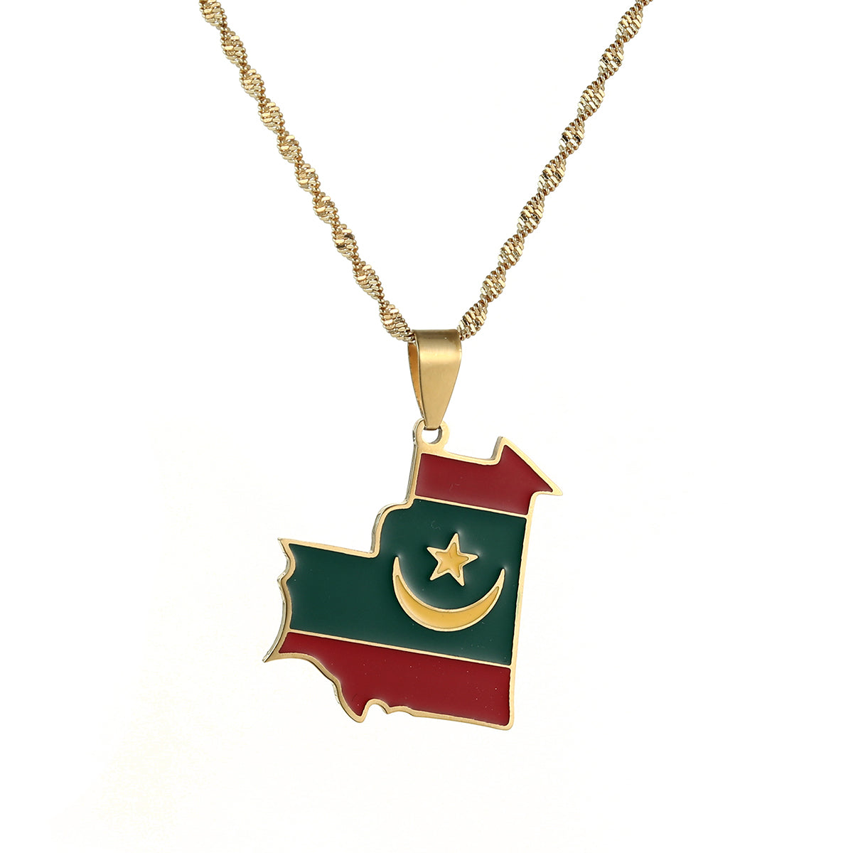 Mauritania Flag and Map Necklace for Men and Women