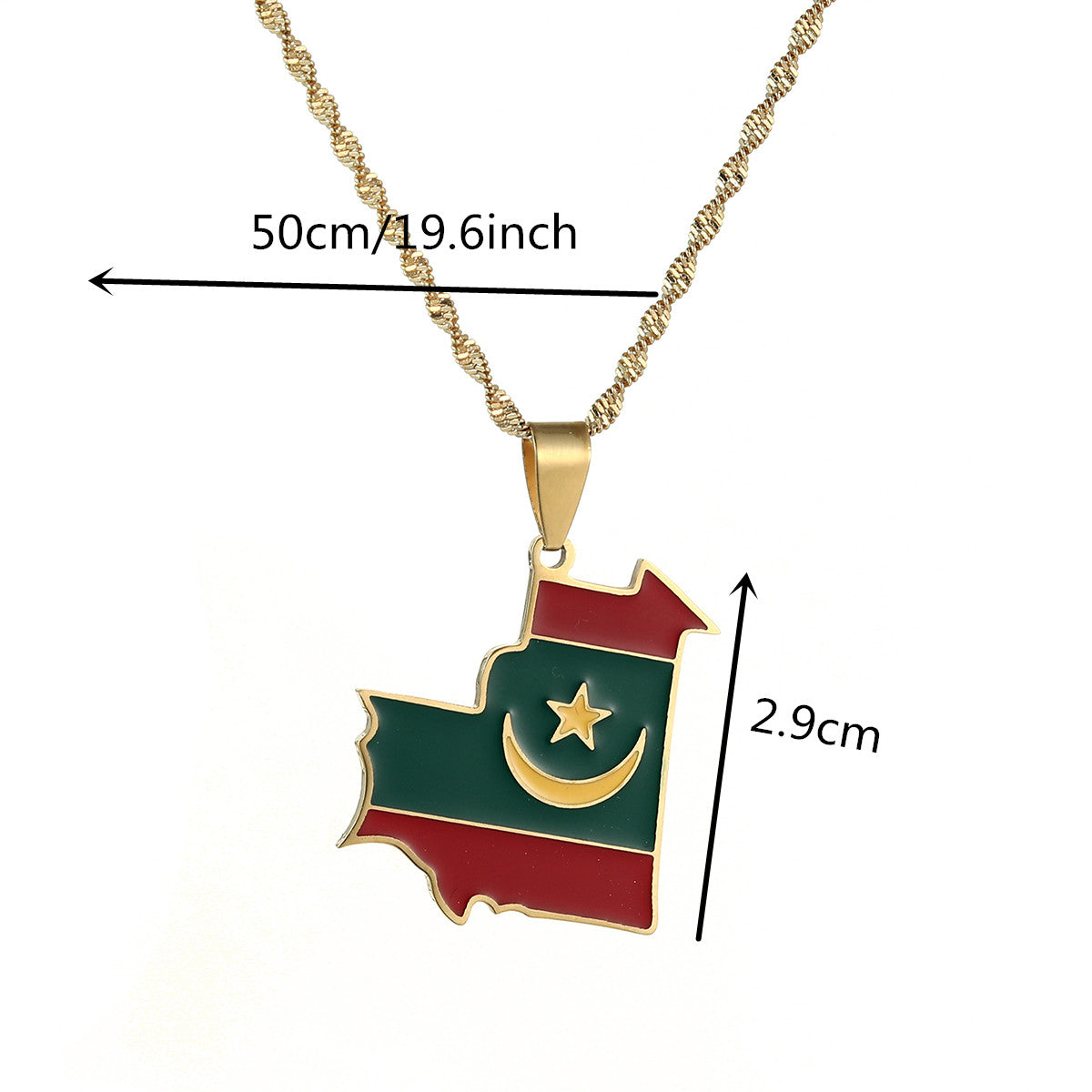 Mauritania Flag and Map Necklace for Men and Women
