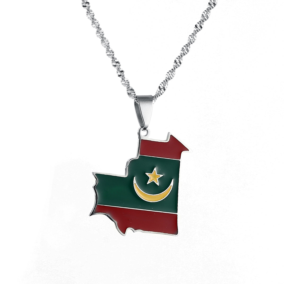 Mauritania Flag and Map Necklace for Men and Women