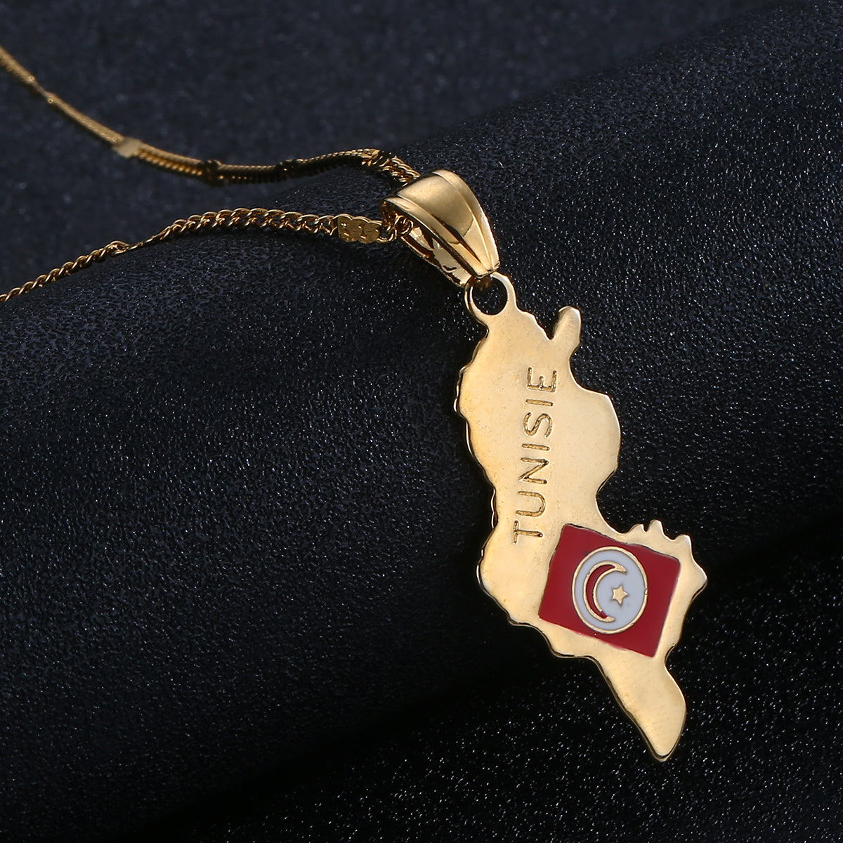 Tunisia Flag and Map Necklace for Men and Women