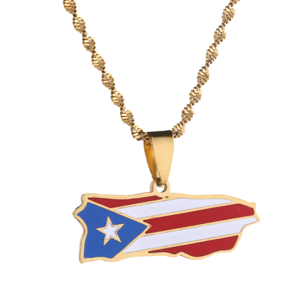 Puerto Rico Flag and Map Necklace for Men and Women.