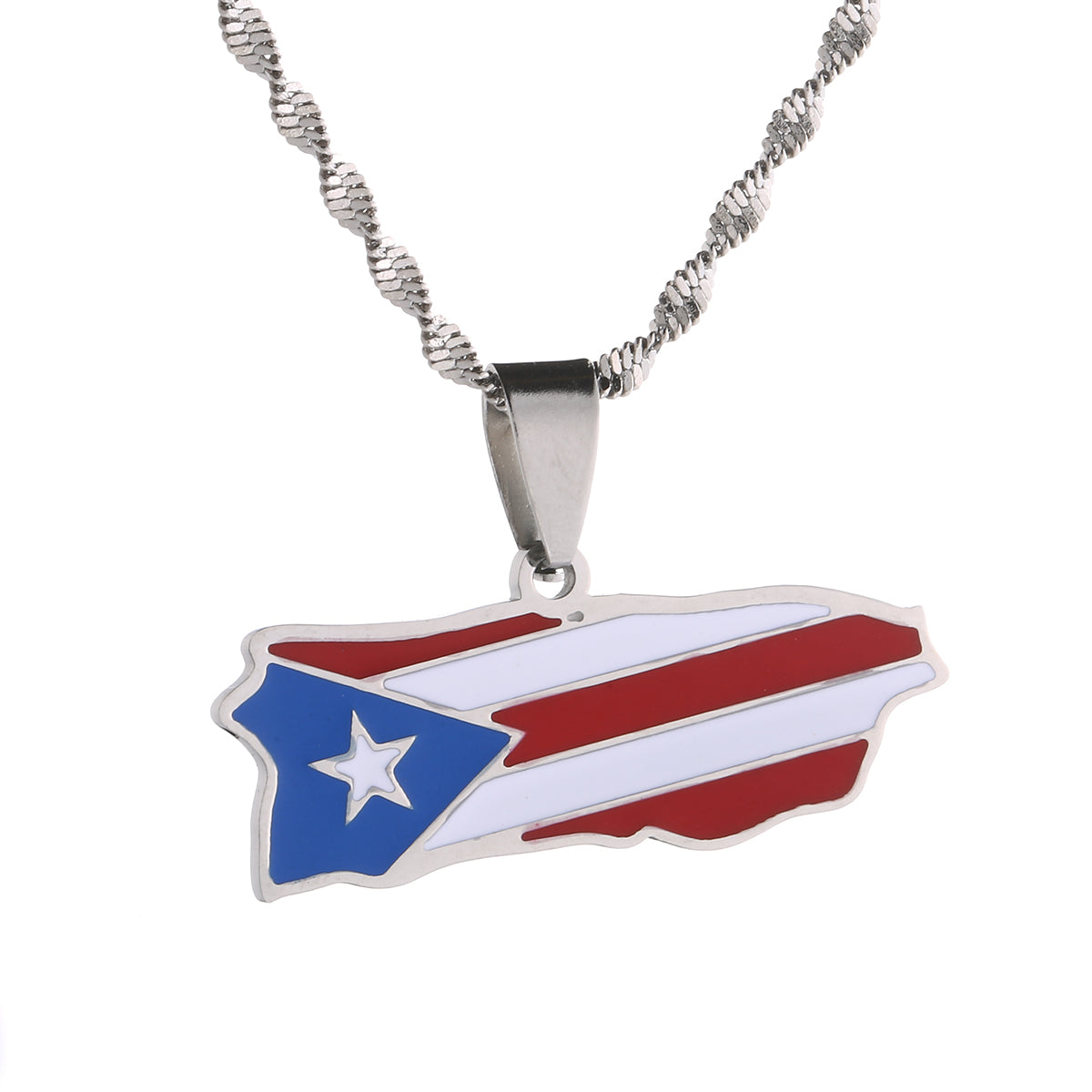 Puerto Rico Flag and Map Necklace for Men and Women.