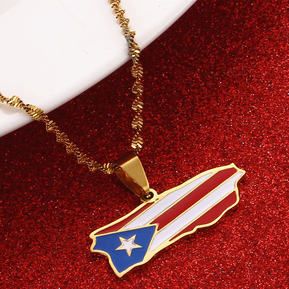 Puerto Rico Flag and Map Necklace for Men and Women.