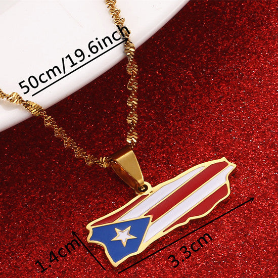 Puerto Rico Flag and Map Necklace for Men and Women.