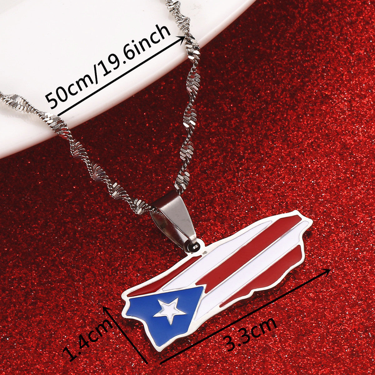 Puerto Rico Flag and Map Necklace for Men and Women.