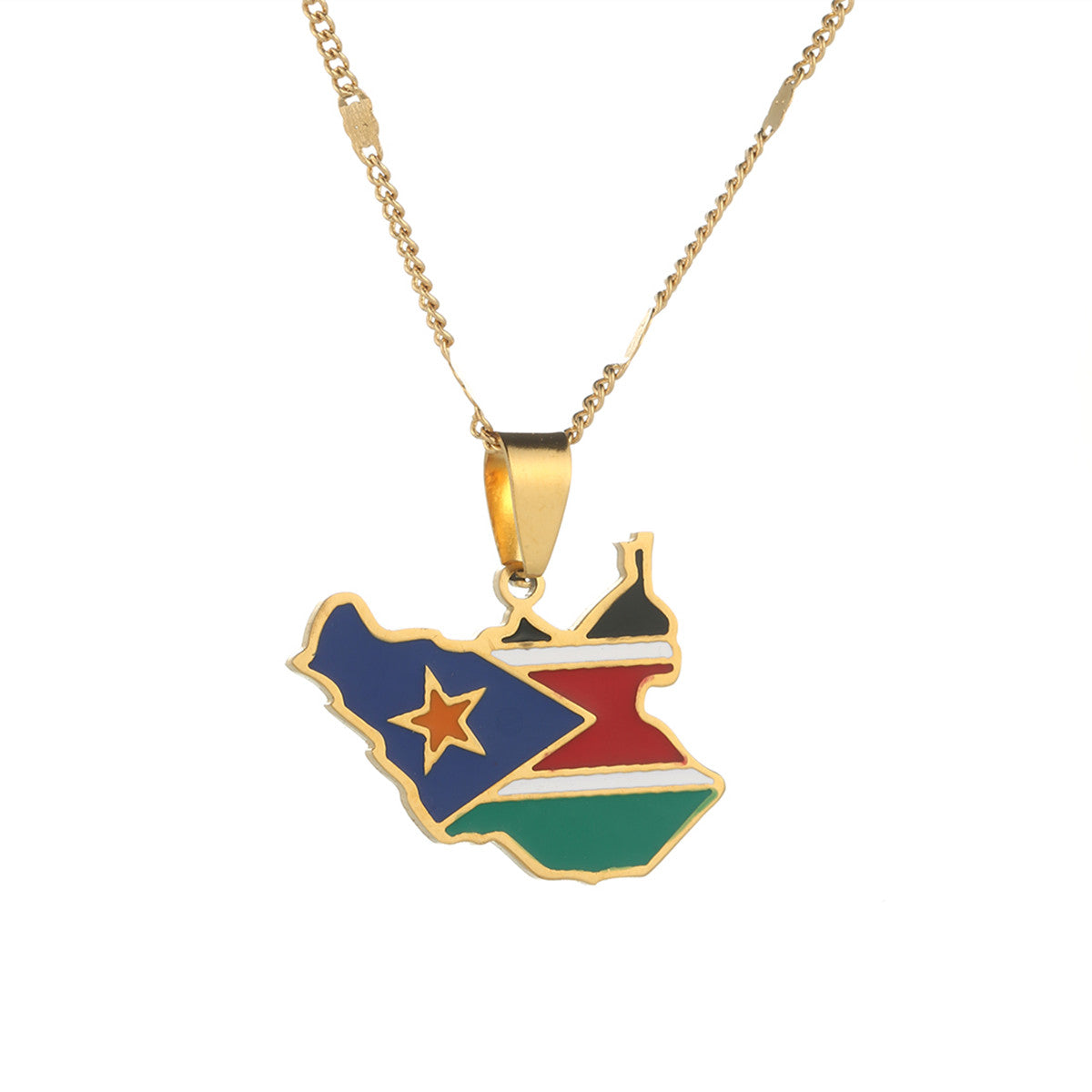 South Sudan Flag and Map Necklace for Men and Women