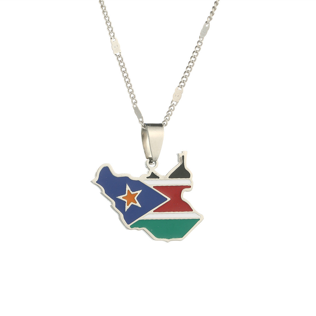 South Sudan Flag and Map Necklace for Men and Women