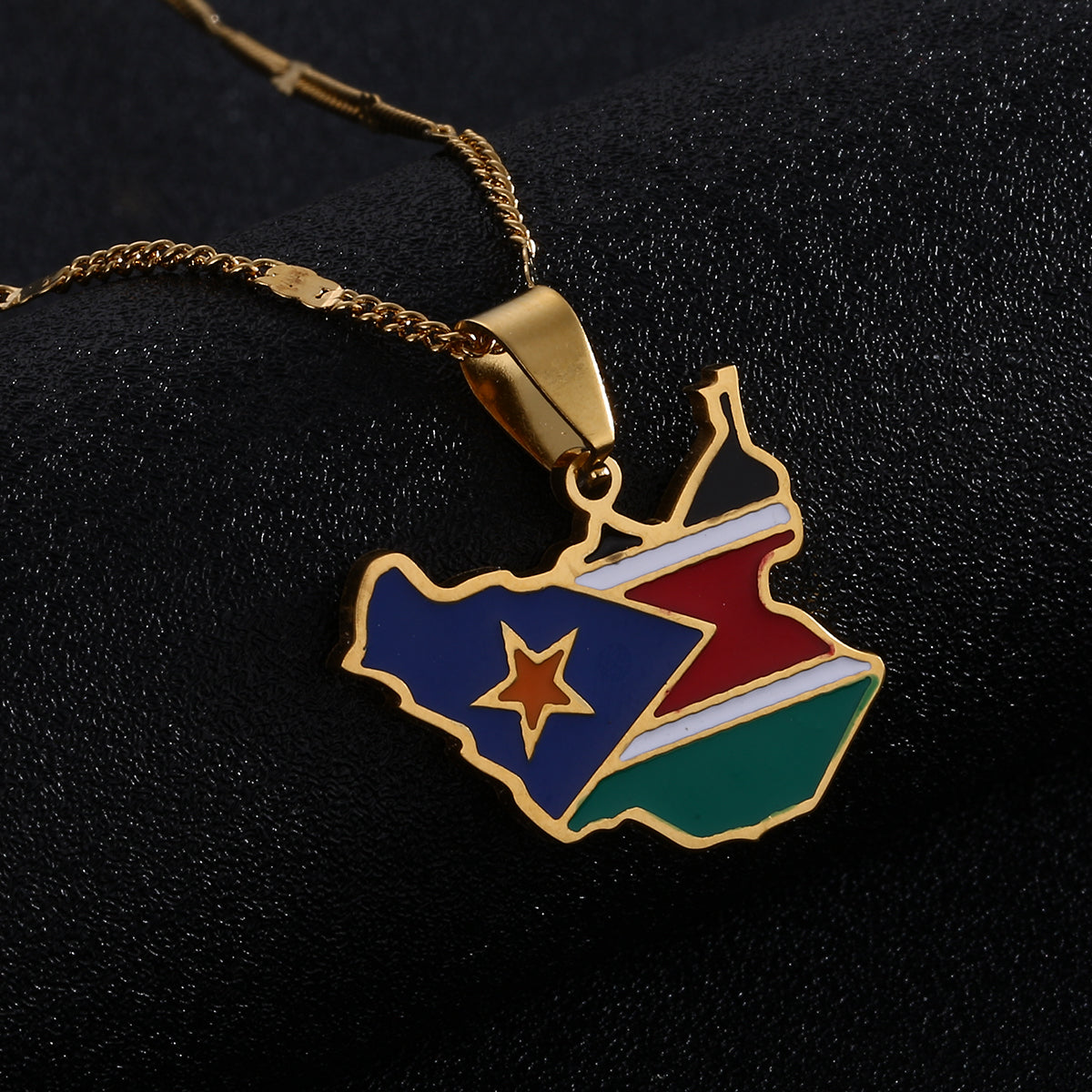 South Sudan Flag and Map Necklace for Men and Women