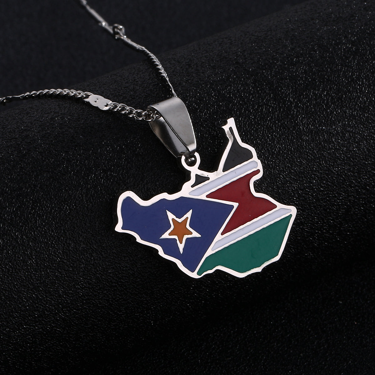 South Sudan Flag and Map Necklace for Men and Women