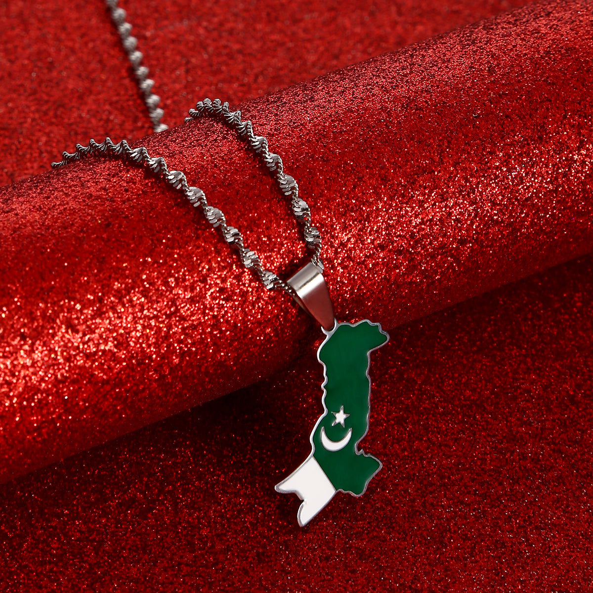 Pakistan Flag and Map Necklace for Men and Women.