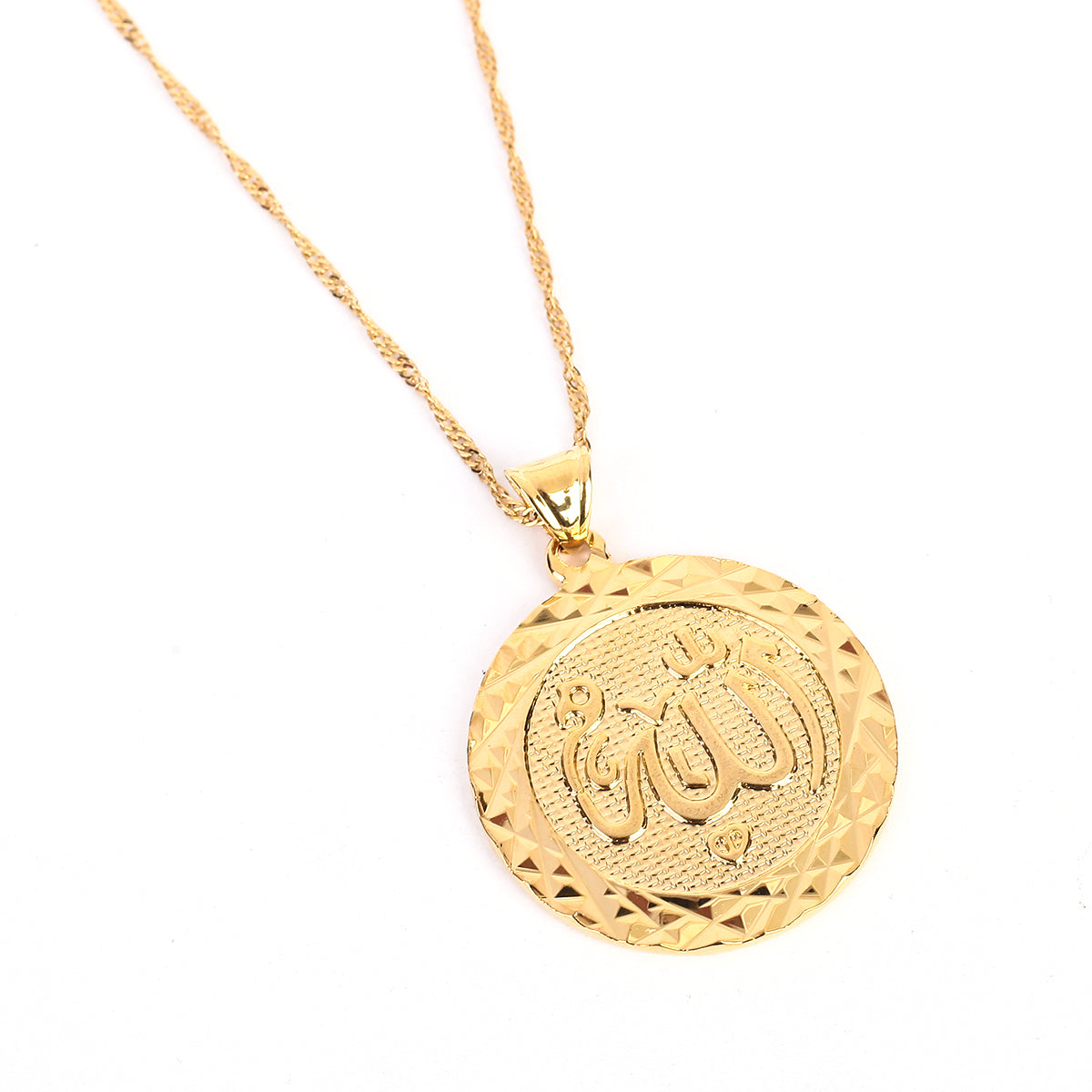 Allah Pendant Necklace Gold color Link Chain Round Fashion.