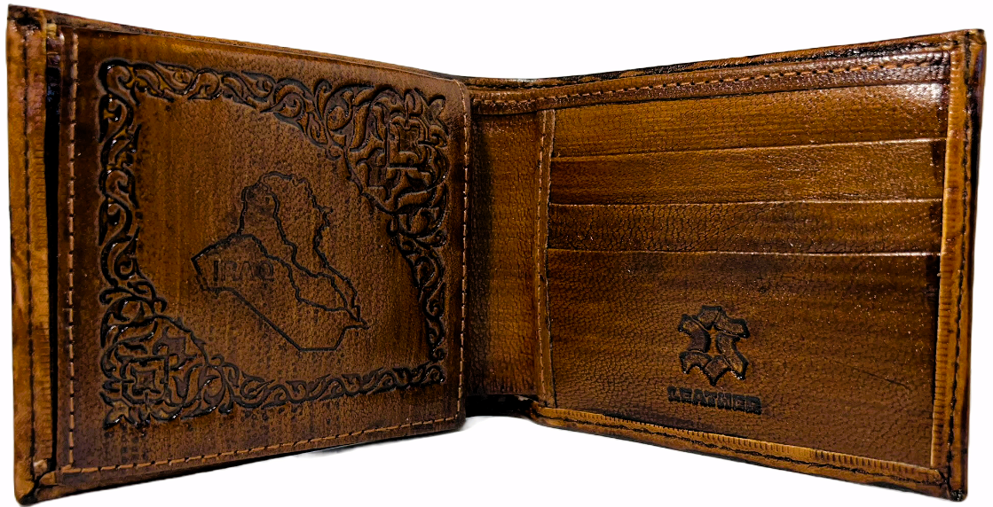 Handmade wallet for men, made from cow leather. (Omar عُمُر)  جلد طبيعي