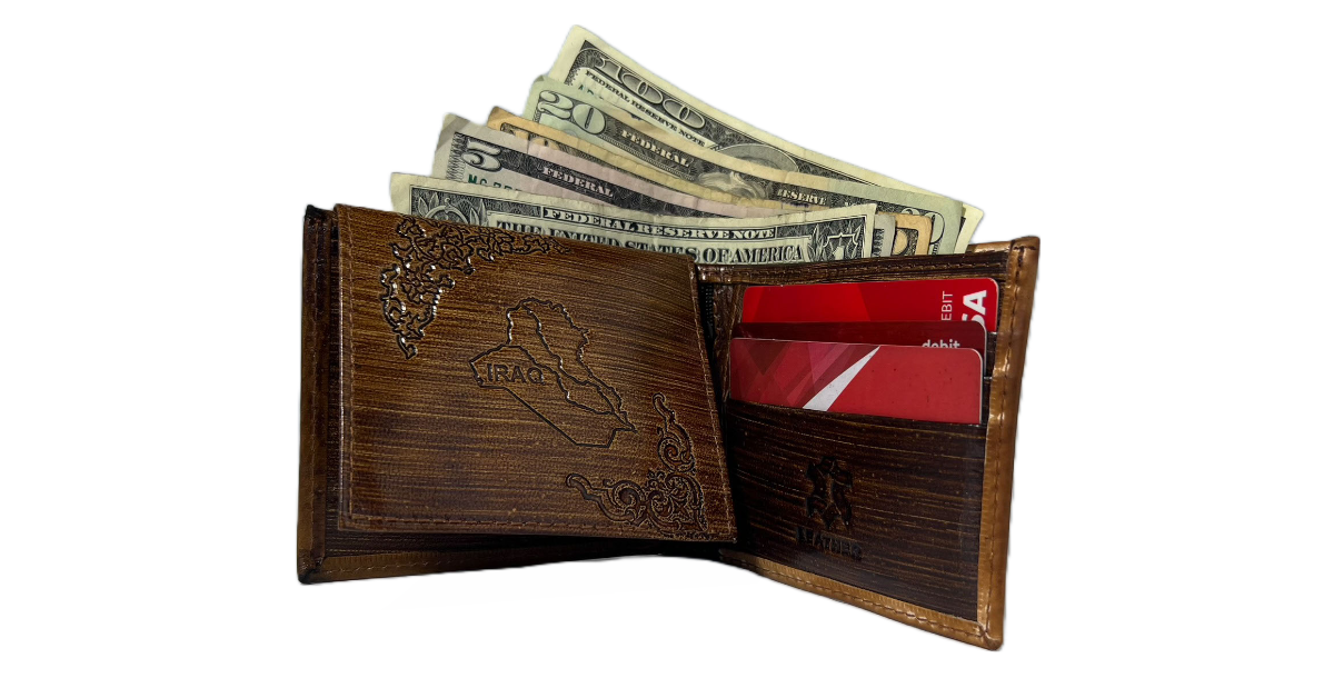 Men Handmade wallet of leather.   Hammurabi and Harp (جلد طبيعي)