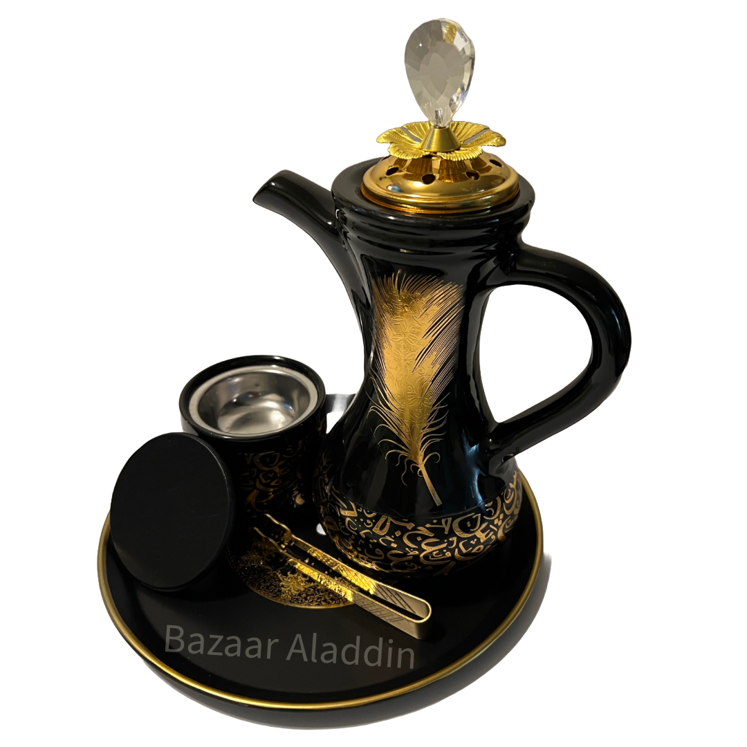Incense Burners Shaped Like a Dallah with a Glass Finish and Metal Base