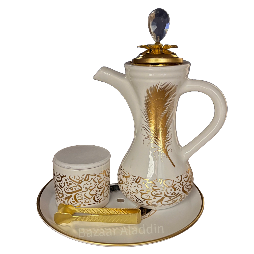 Incense Burners Shaped Like a Dallah with a Glass Finish and Metal Base