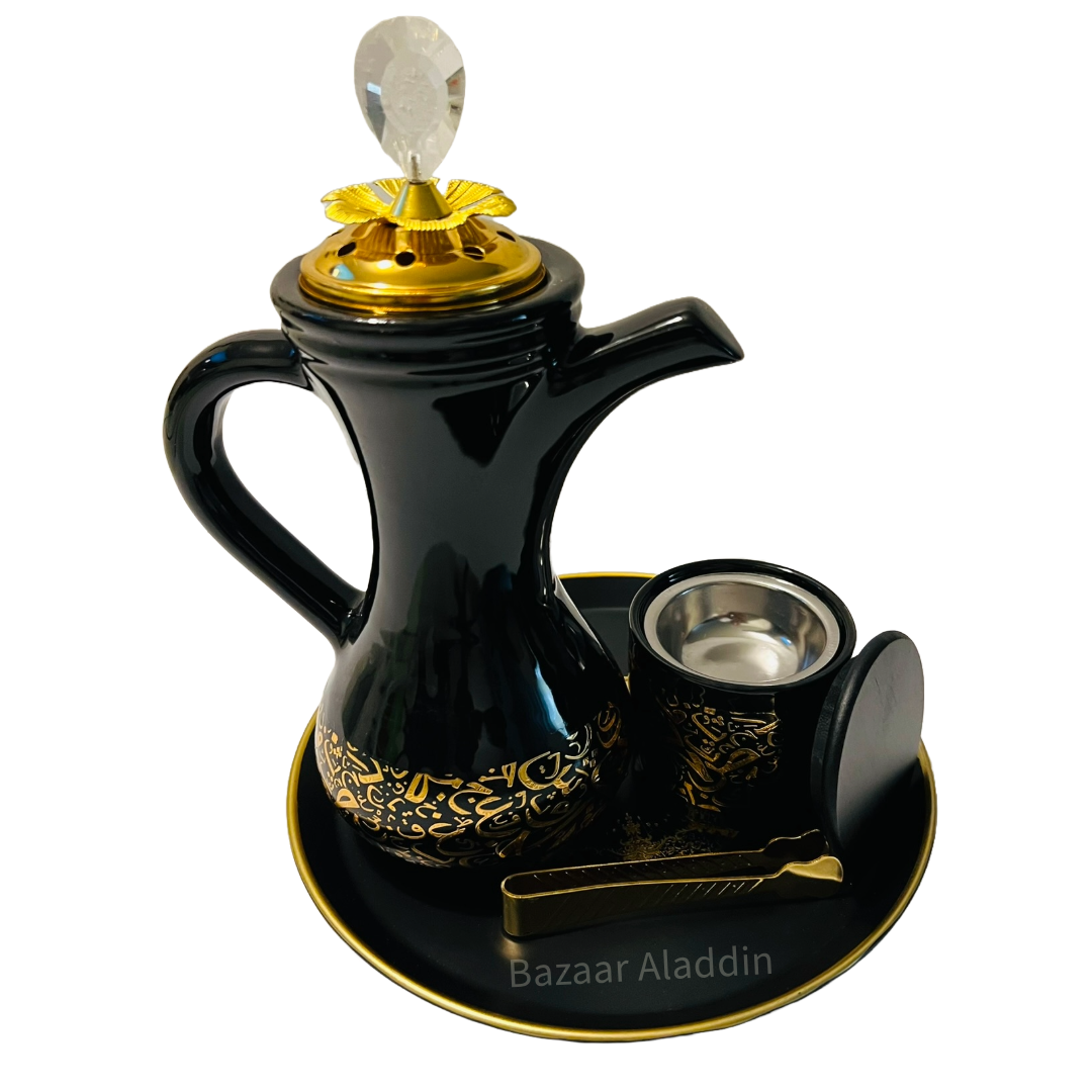 Incense Burners Shaped Like a Dallah with a Glass Finish and Metal Base