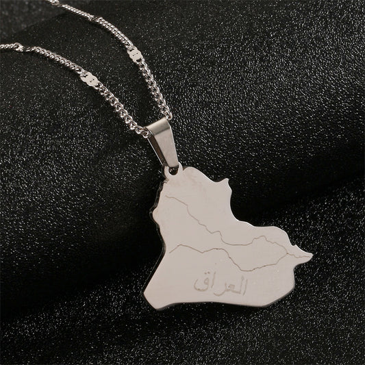 Republic Of Iraq Map Stainless Steel Necklace for Women Girls Gold Color / Silver Color Ethnic Party Wedding Birthday Jewelry