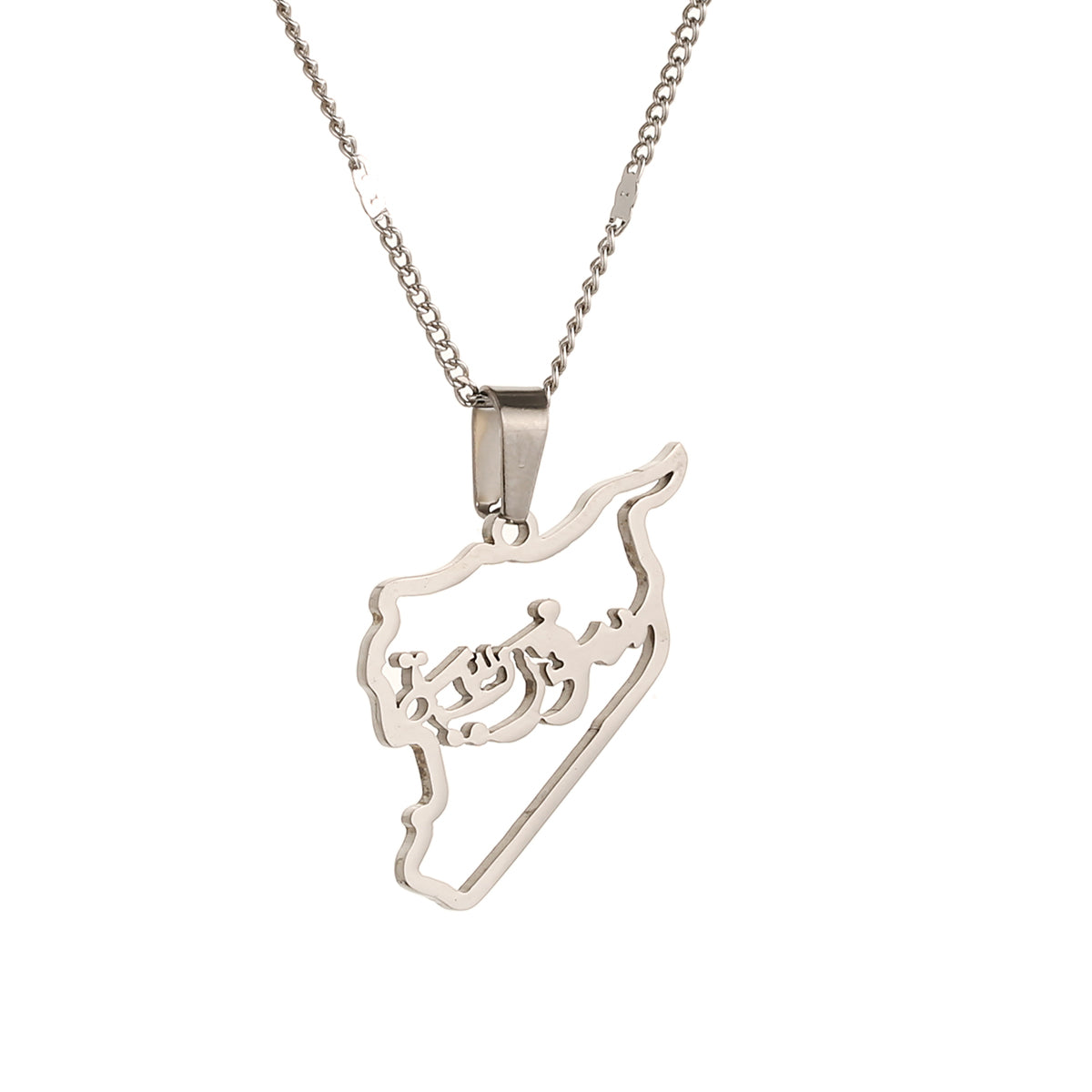 Stainless Steel Silver Color Syria Map Pendant Necklace Trendy Syria Map Outline Chain Jewelry