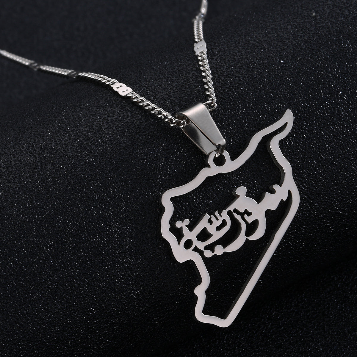 Stainless Steel Silver Color Syria Map Pendant Necklace Trendy Syria Map Outline Chain Jewelry