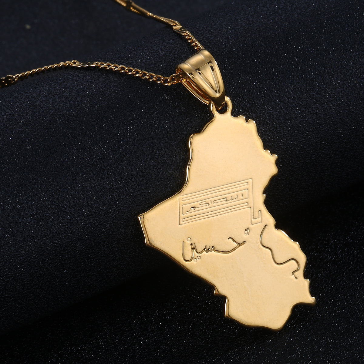 Stainless Steel Republic Of Iraq Map Pendant Necklace Golden Color, Hussain  Chain Jewelry