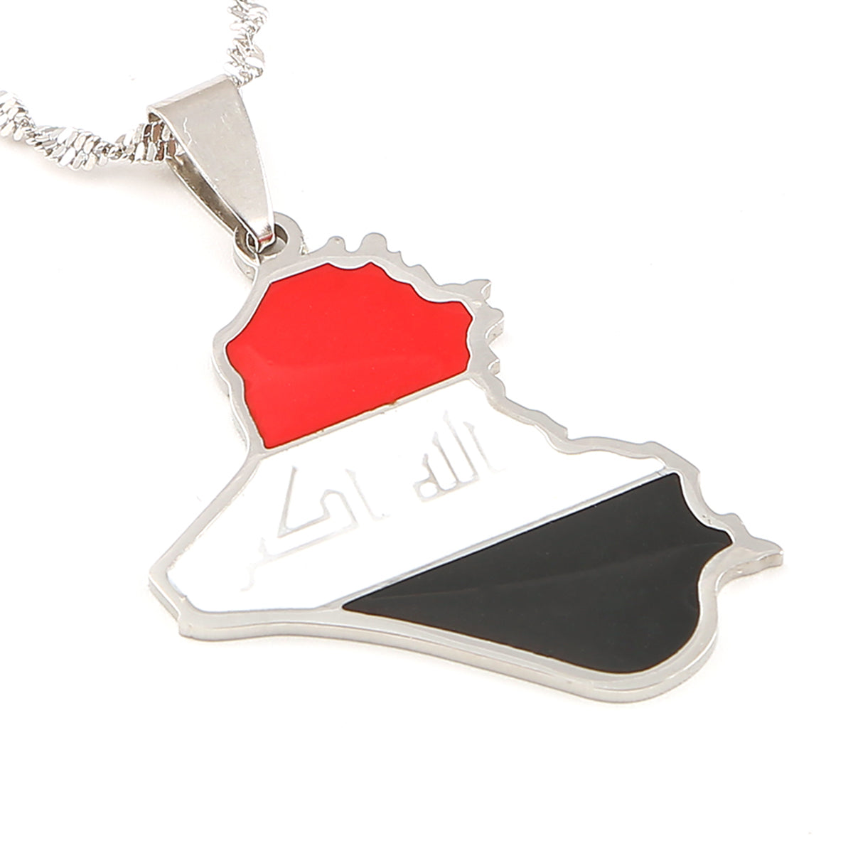 Stainless Steel Republic Of Iraq Map Pendant Necklace Silver Color with Iraq's flag , Chain Jewelry