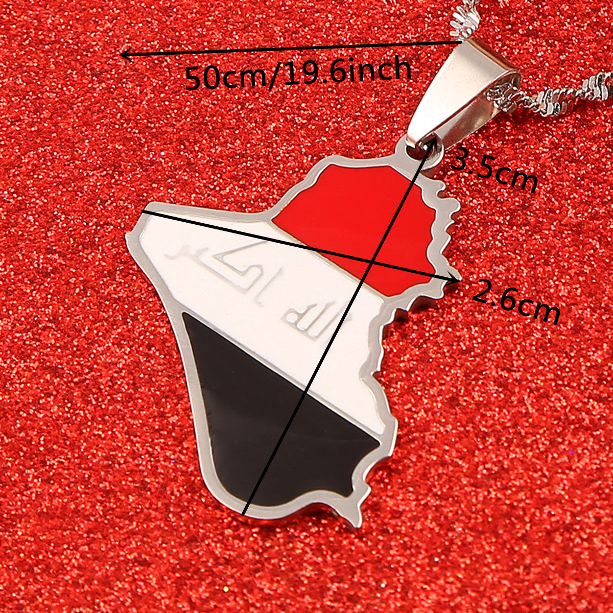 Stainless Steel Republic Of Iraq Map Pendant Necklace Silver Color with Iraq's flag , Chain Jewelry