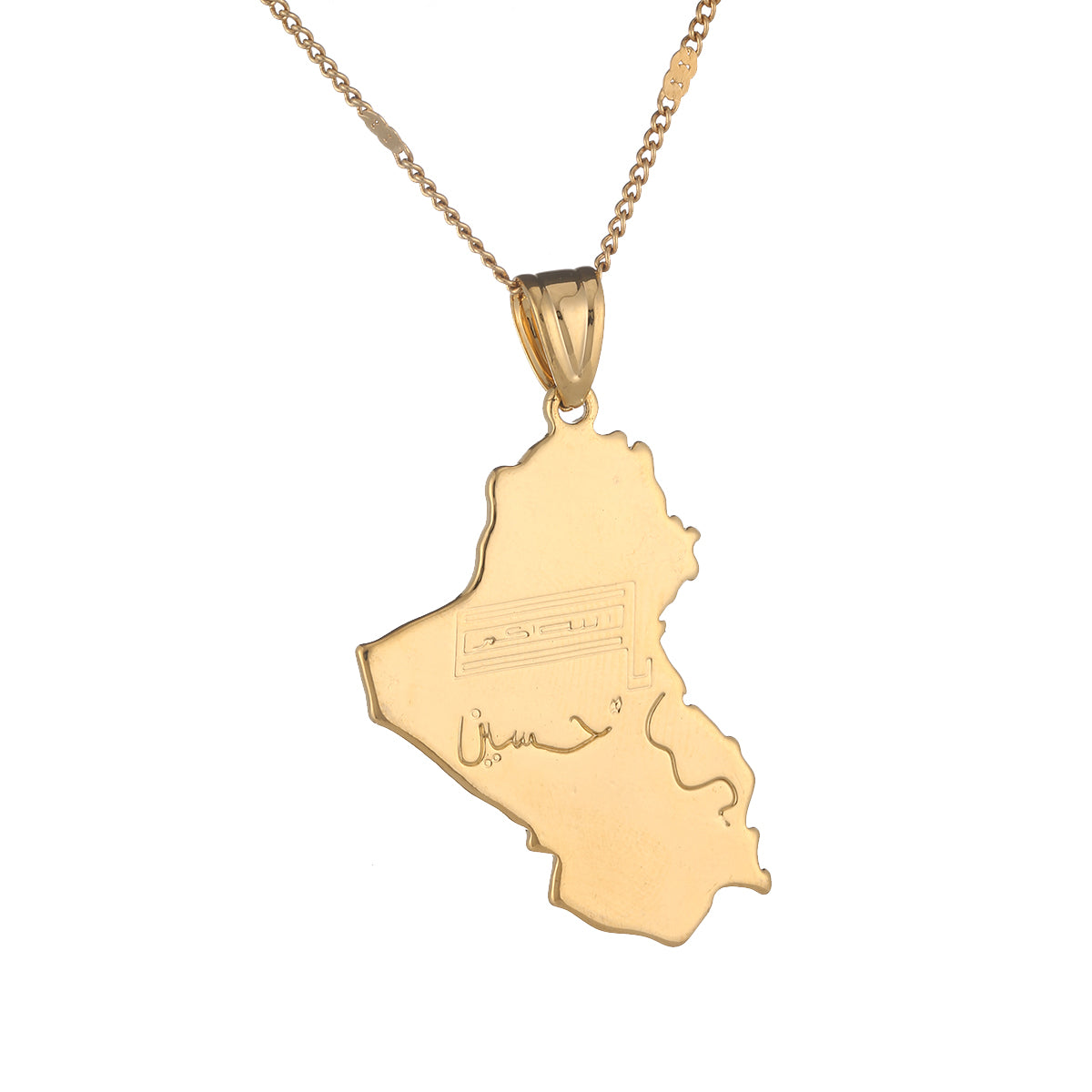 Stainless Steel Republic Of Iraq Map Pendant Necklace Golden Color, Hussain  Chain Jewelry