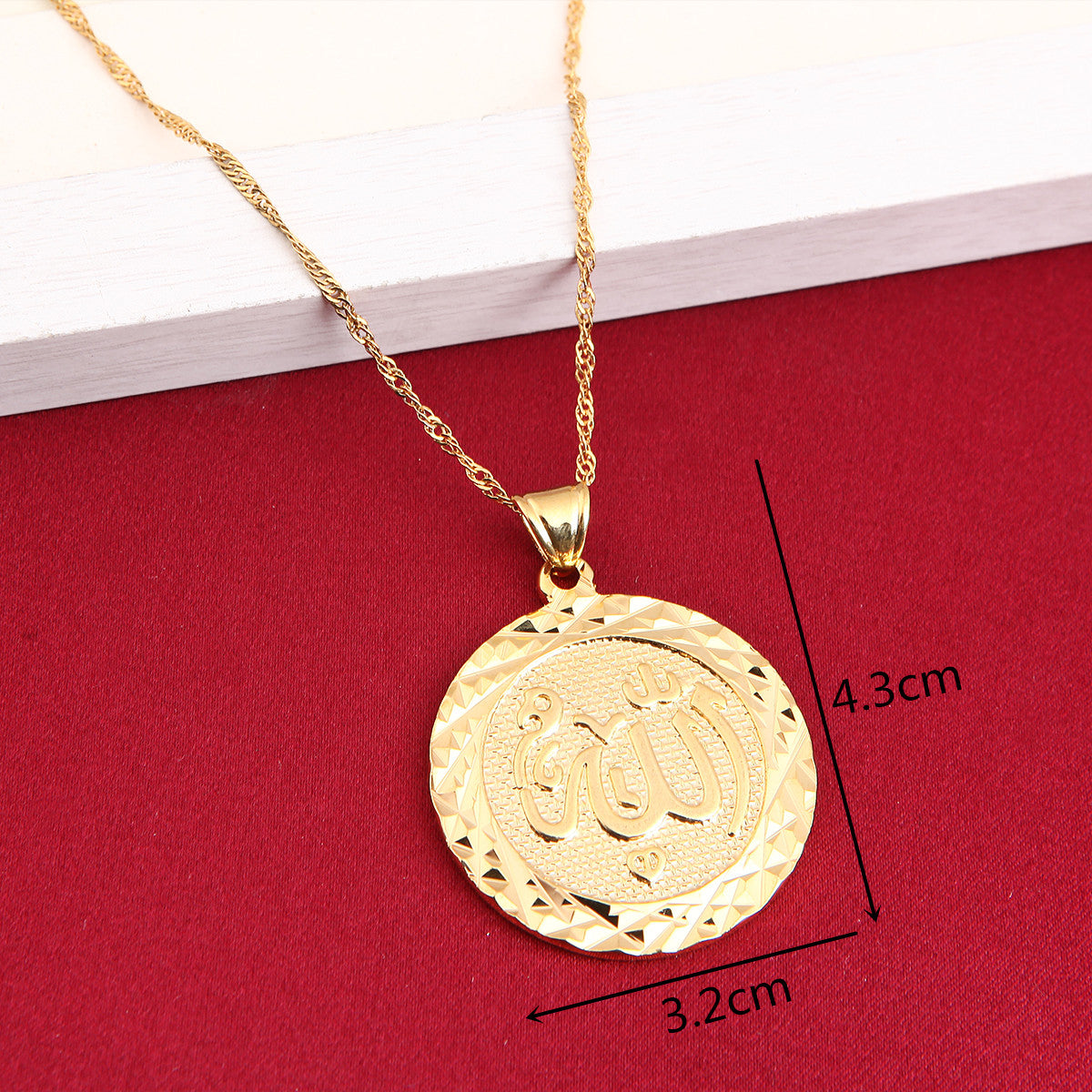 Allah Pendant Necklace Gold color Link Chain Round Fashion.