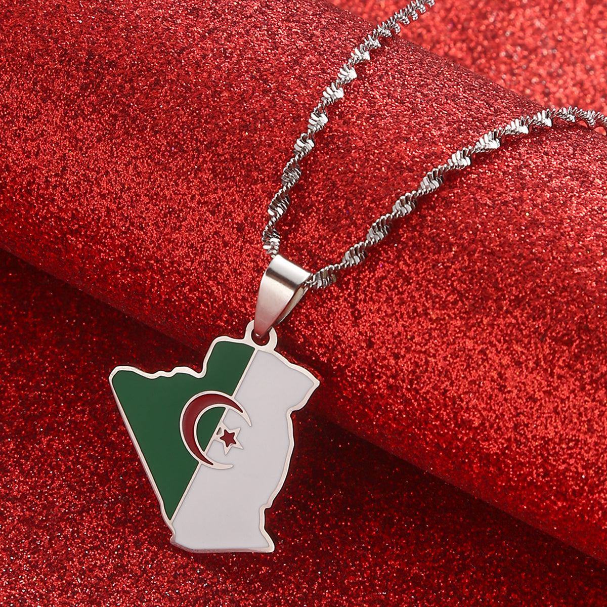 Algeria Falg Map Necklace
