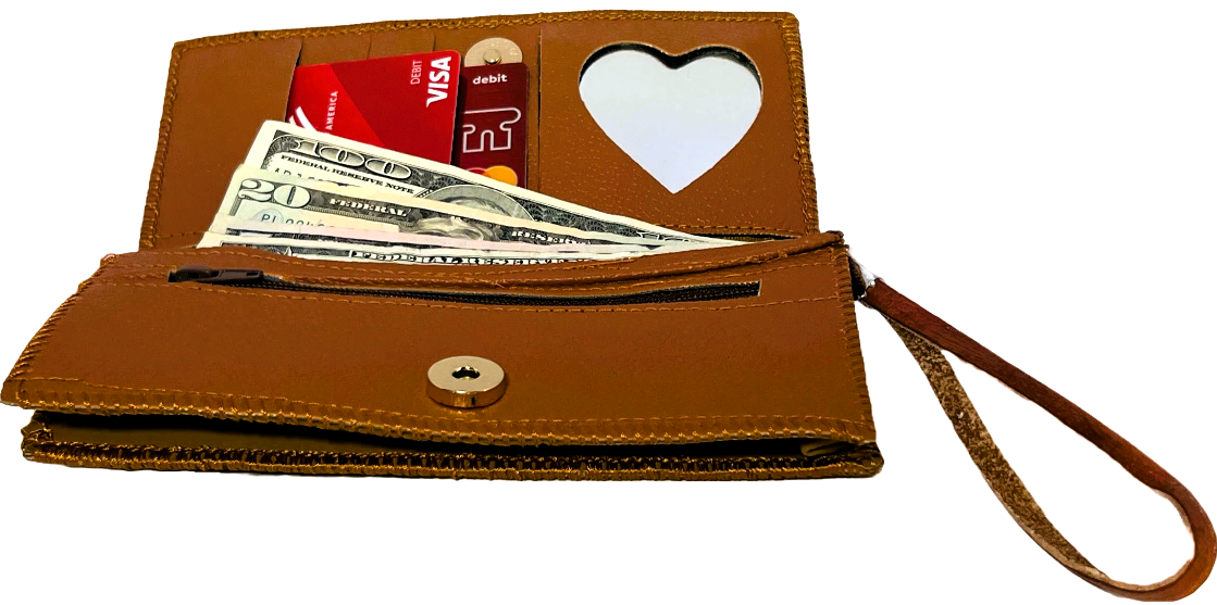 Handmade wallet for women, made from cow leather ( Noor نور)  جلد طبيعي
