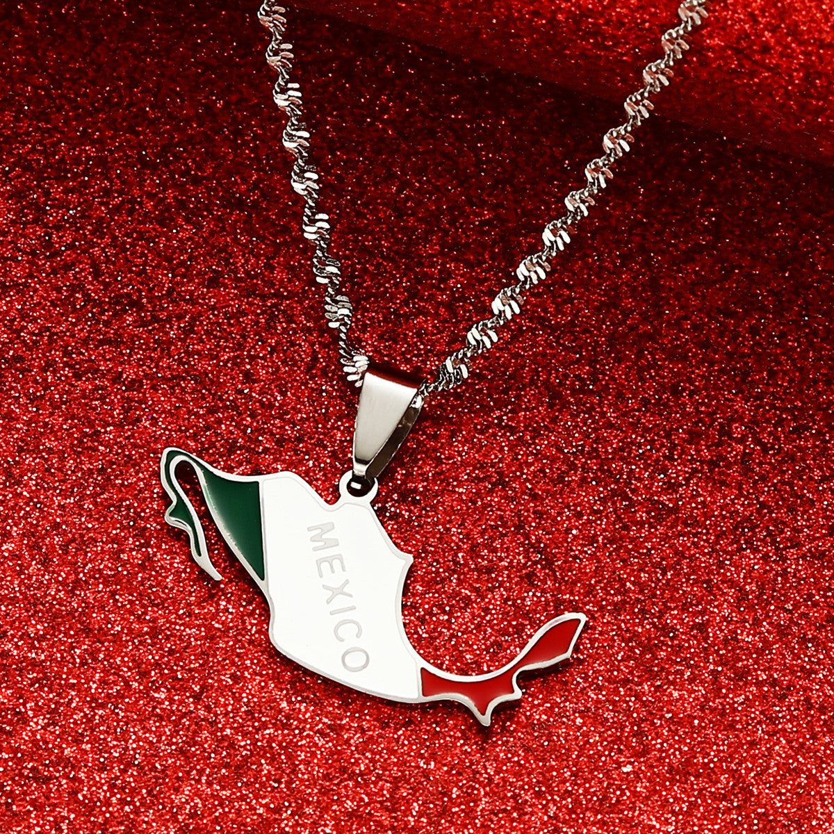 Mexico Flag and Map Necklace for Men and Women