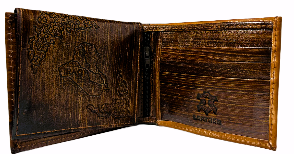 Handmade wallet for men, made from cow leather. (Hussain حُسَين ) جلد طبيعي