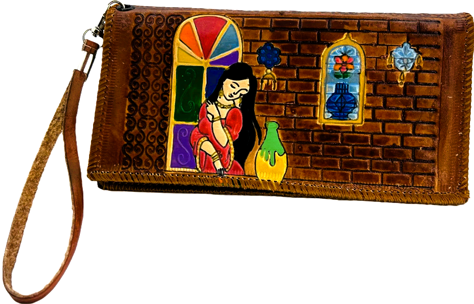 Handmade wallet for women, made from cow leather.( Huda هدى ). جلد طبيعي