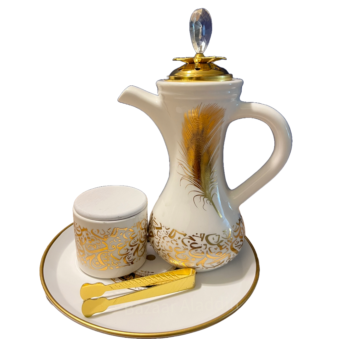 Incense Burners Shaped Like a Dallah with a Glass Finish and Metal Base