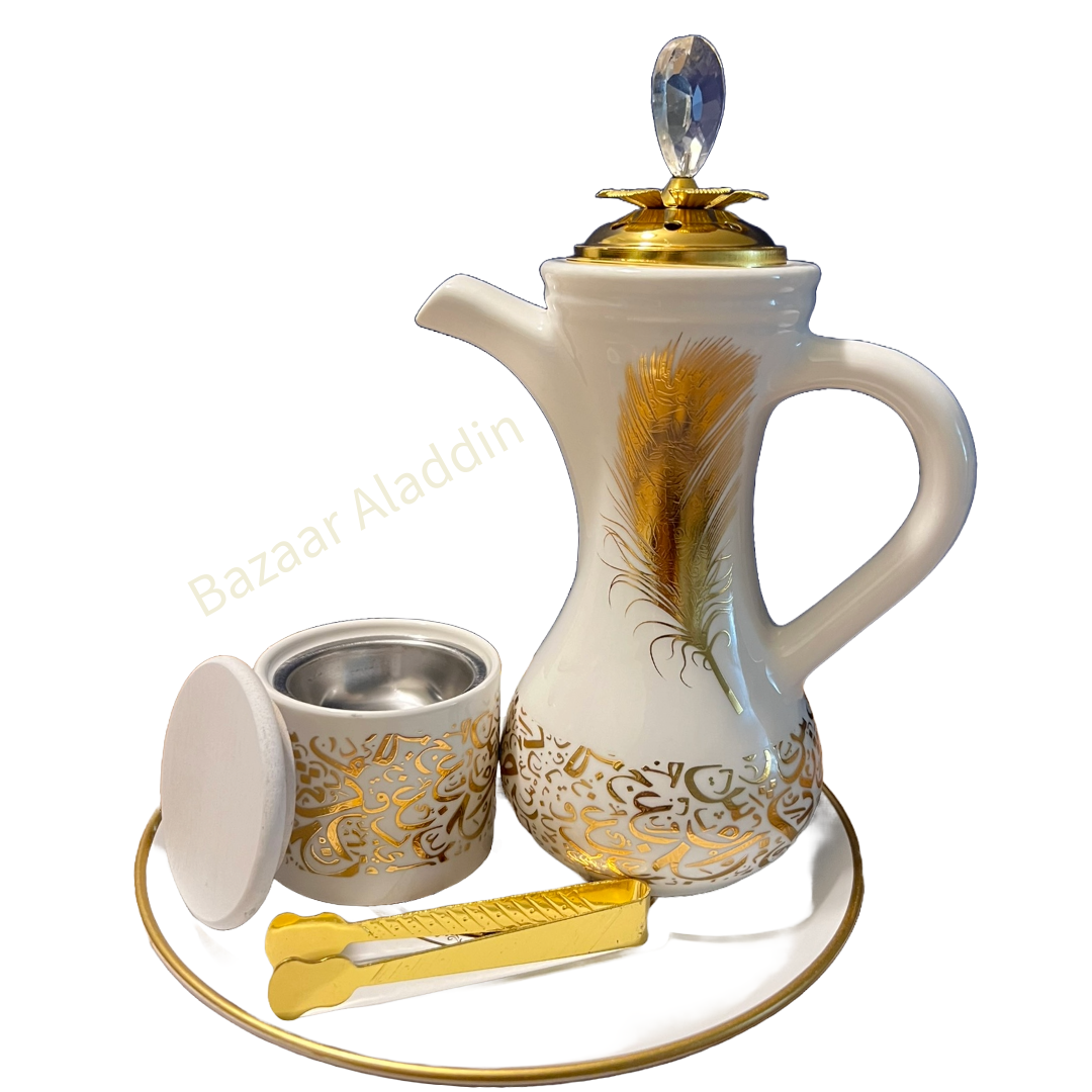 Incense Burners Shaped Like a Dallah with a Glass Finish and Metal Base